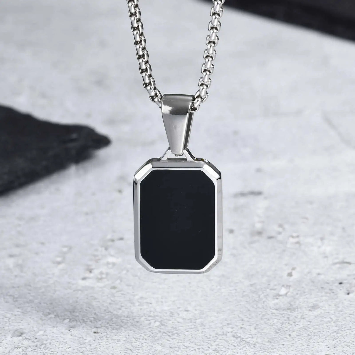 Stylish Men'S Black Enamel Necklace,Stainless Steel Geometric Square Small Dogtags Necklace,Anniversary Birthday Father Gift