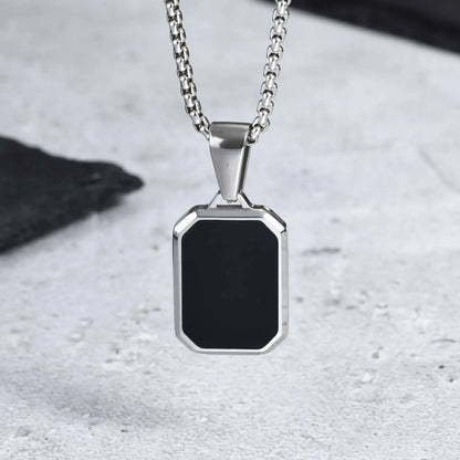 Stylish Men'S Black Enamel Necklace,Stainless Steel Geometric Square Small Dogtags Necklace,Anniversary Birthday Father Gift
