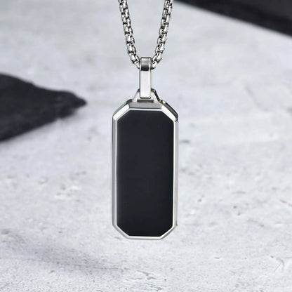 Stylish Men'S Black Enamel Necklace,Stainless Steel Geometric Square Small Dogtags Necklace,Anniversary Birthday Father Gift