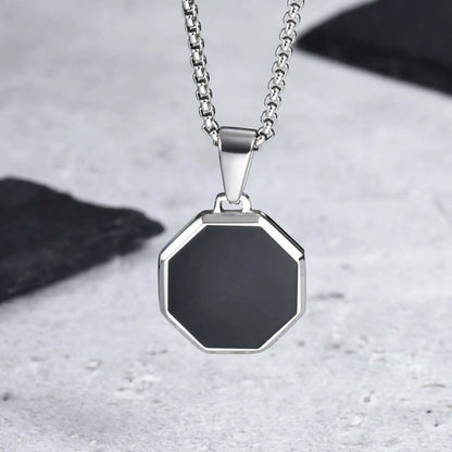 Stylish Men'S Black Enamel Necklace,Stainless Steel Geometric Square Small Dogtags Necklace,Anniversary Birthday Father Gift