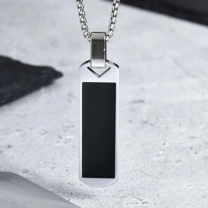 Stylish Men'S Black Enamel Necklace,Stainless Steel Geometric Square Small Dogtags Necklace,Anniversary Birthday Father Gift