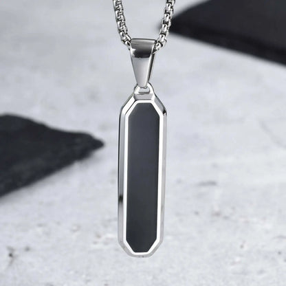 Stylish Men'S Black Enamel Necklace,Stainless Steel Geometric Square Small Dogtags Necklace,Anniversary Birthday Father Gift