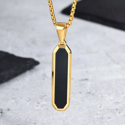 Stylish Men'S Black Enamel Necklace,Stainless Steel Geometric Square Small Dogtags Necklace,Anniversary Birthday Father Gift