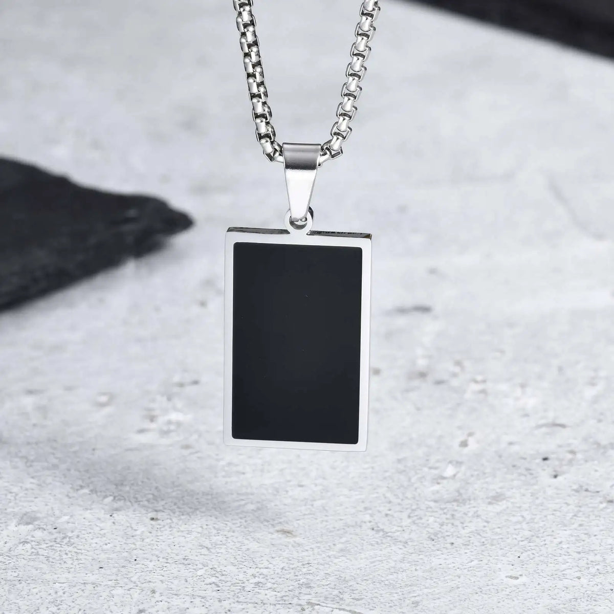Stylish Men'S Black Enamel Necklace,Stainless Steel Geometric Square Small Dogtags Necklace,Anniversary Birthday Father Gift