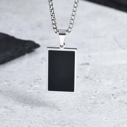 Stylish Men'S Black Enamel Necklace,Stainless Steel Geometric Square Small Dogtags Necklace,Anniversary Birthday Father Gift