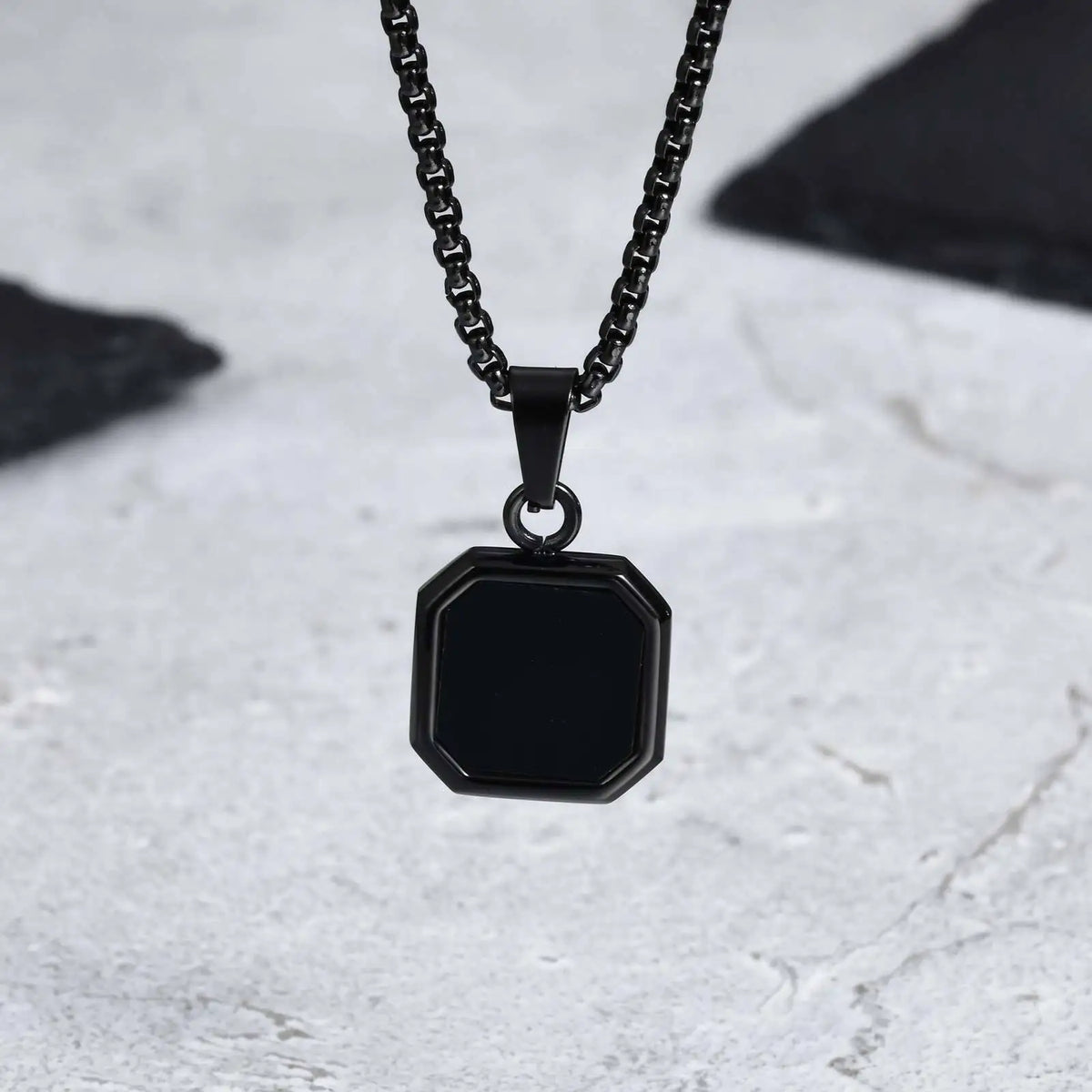 Stylish Men'S Black Enamel Necklace,Stainless Steel Geometric Square Small Dogtags Necklace,Anniversary Birthday Father Gift