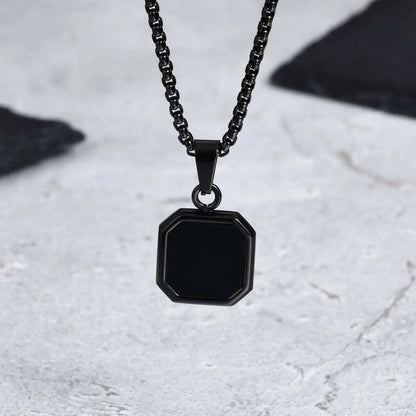 Stylish Men'S Black Enamel Necklace,Stainless Steel Geometric Square Small Dogtags Necklace,Anniversary Birthday Father Gift