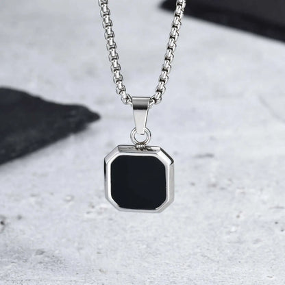 Stylish Men'S Black Enamel Necklace,Stainless Steel Geometric Square Small Dogtags Necklace,Anniversary Birthday Father Gift